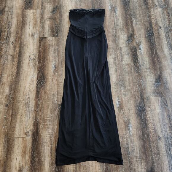 Retrofete Black Strapless Maxi Dress XS? Braided Hems Sample Thigh High Slit - Picture 5 of 9